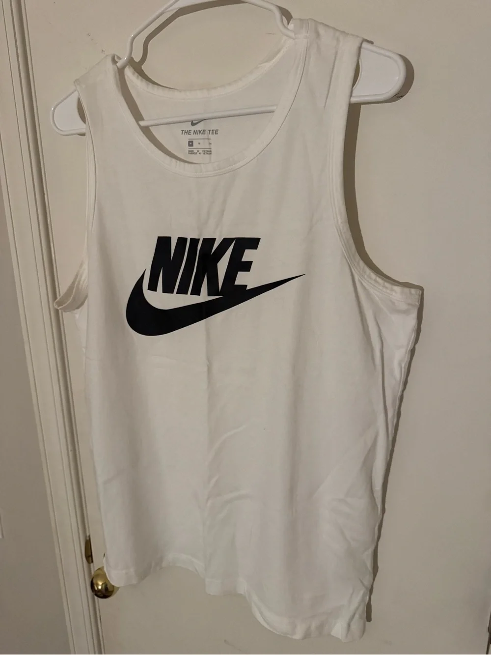 Nike White Tank Top with Black Swoosh Logo